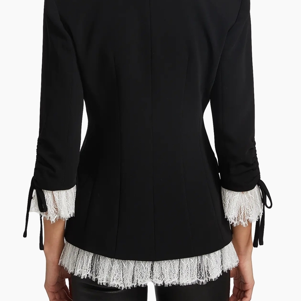 cinq a sept Black Blazer with White Fringe and Brooch - Picture 5 of 5